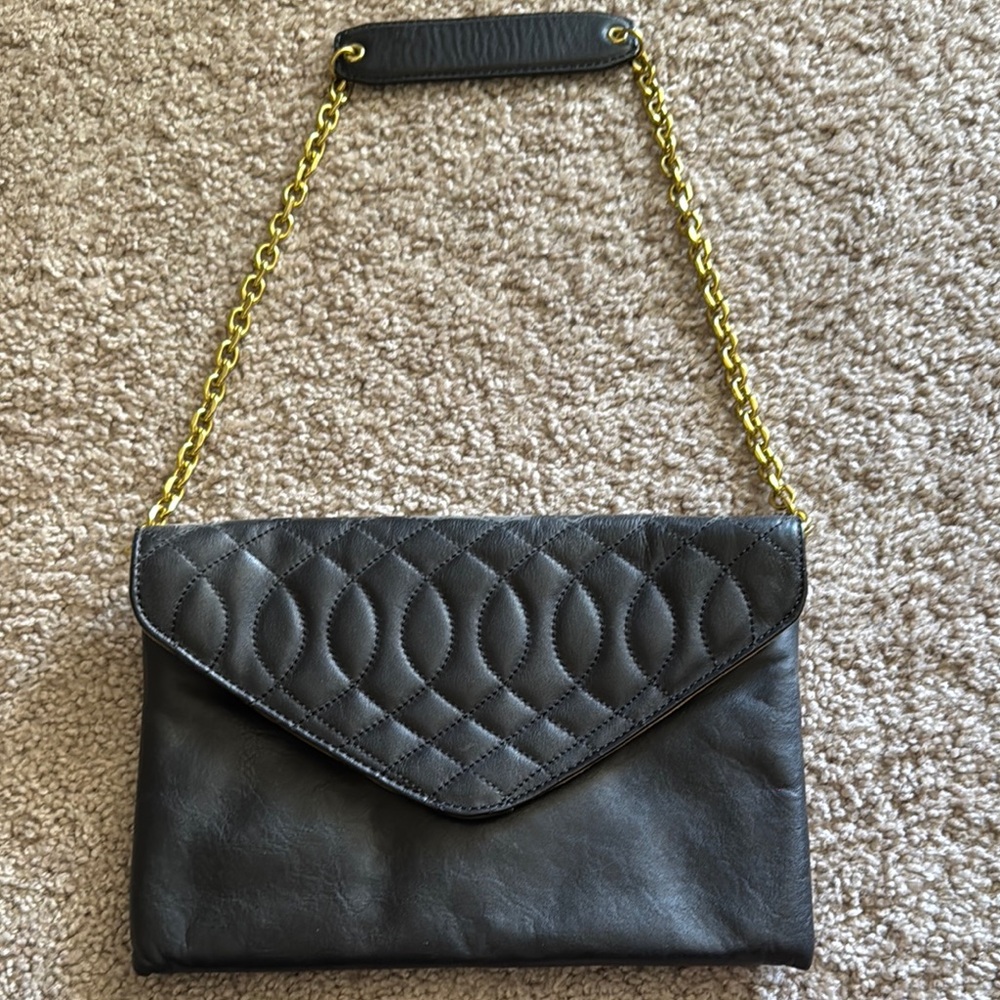 J. Crew Black and Gold Quilted Clutch